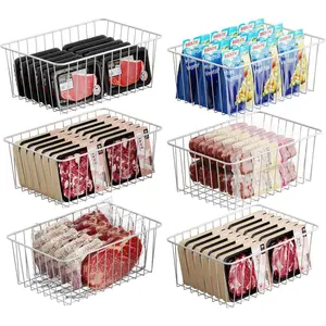 Upright Freezer Organizer Bins - Fits 14 to 15.5 Cu.Ft Stand up Freezer, 6 Pack Medium Wire Baskets, High-Sided Easy-View for Airflow, White