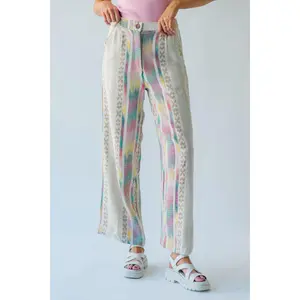The Feia Embroidered Pant in Cream Multi