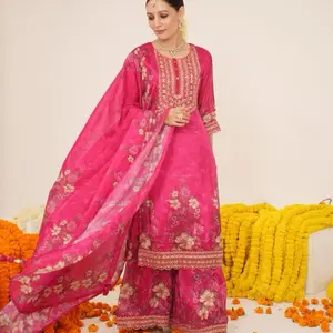 Mother’s day sale Premium Quality Pure Chino Fabric Sarara Kurthi Set for Women - Heavy Work for Parties in India and Nepal - Clothes, Womenswear