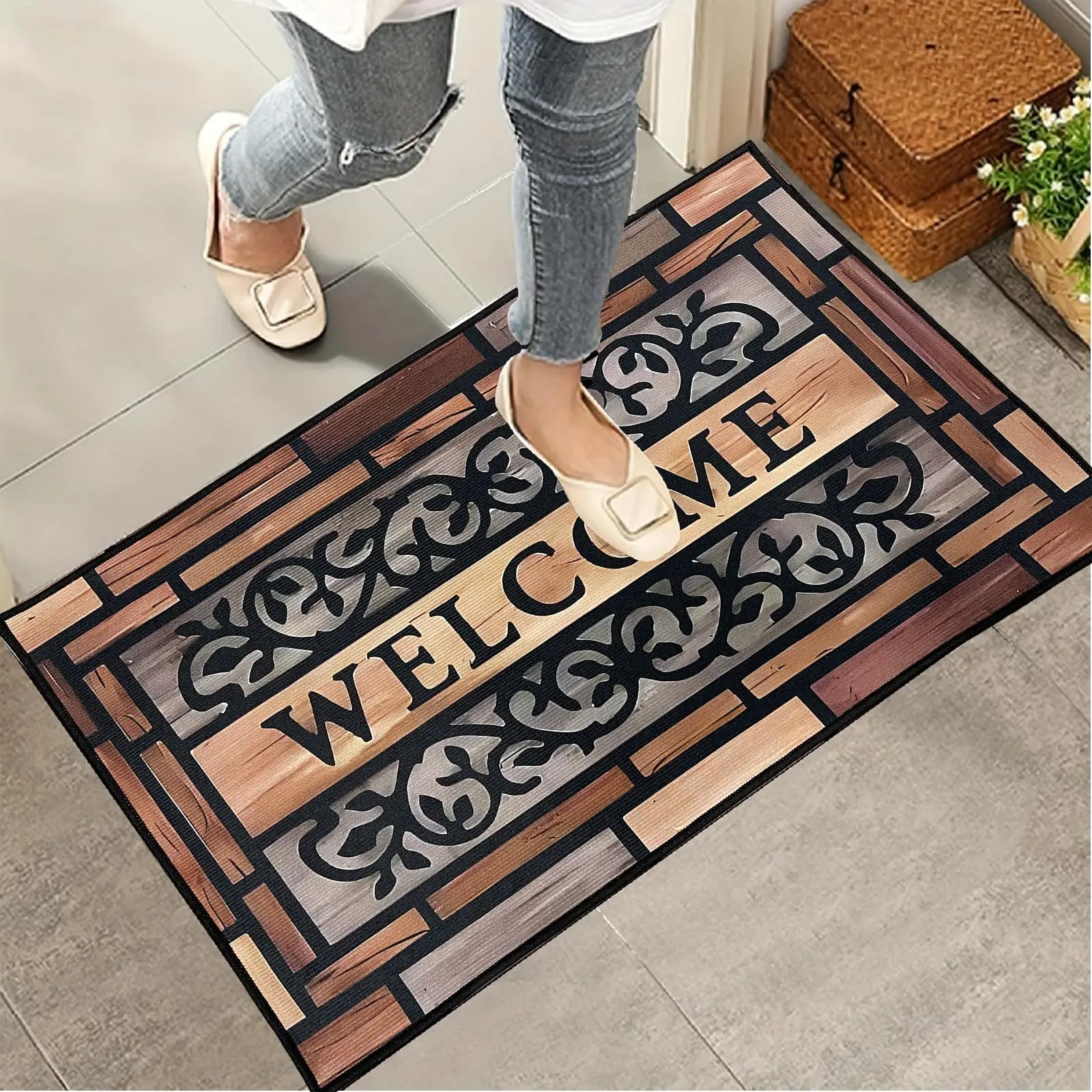 Welcome Mats Outdoor with Non Slip Rubber Backing Durable Outdoor Door Mat for Front Door Entrance Garage Patio Easy Maintenance  Bath Doormat  bathroom safety mat