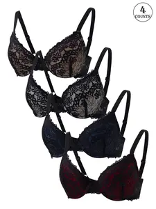 5pcs lace Underwire Brassiere Lift Bra for Women Push Up Fit Adjustable Strap and Back Closure Suitable for Outdoor Wear and Yoga Training