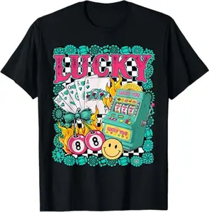 [100% Cotton] Lucky Slot Machine Cowgirl Western Vegas Turquoise Rodeo T-Shirt