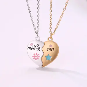 Hot Selling Mother's Day Parent-child Necklace, Mother's Son Necklace Set, Alloy Drip Oil Magnetic Suction Necklace Gift
