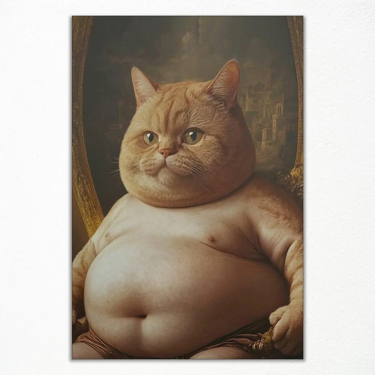 Vintage Funny Fat Cat Wall Art - Whimsical Canvas Poster, Quirky Pet Portrait Print, Unique Animal Decor, Pet Lover Gift, Painting for Living Room