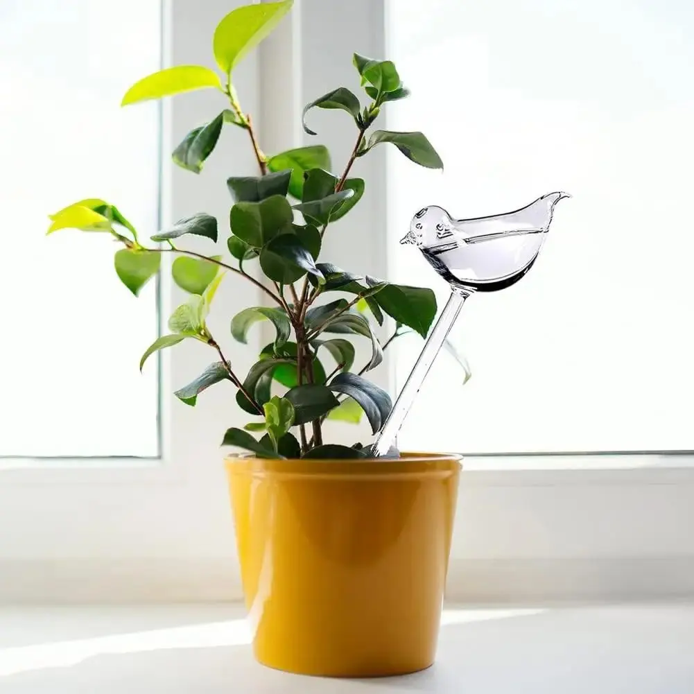Self Watering Globes Plant Waterer Device Bird Shape Hand Blown Clear Glass Bulb for Indoor or Outdoor Plants, 1 Pack