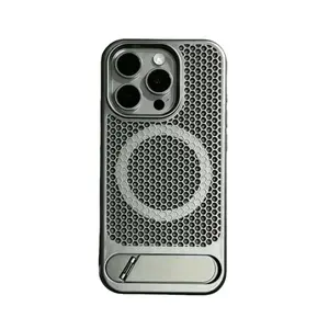 Honeycomb Mesh Polycarbonate Hard Smartphone Casing - Shockproof Protection, Heat Dissipation, Breathable, Invisible Stand, 5000mAh Wireless Power Bank Included for iPhone 14-16 Devices - Cellphone Accessories