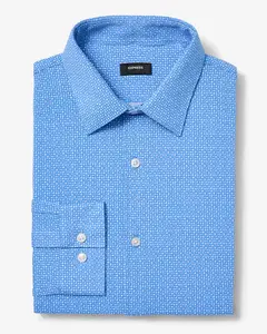 Express Slim Blue Geo Print Modern Tech 1MX Dress Shirt