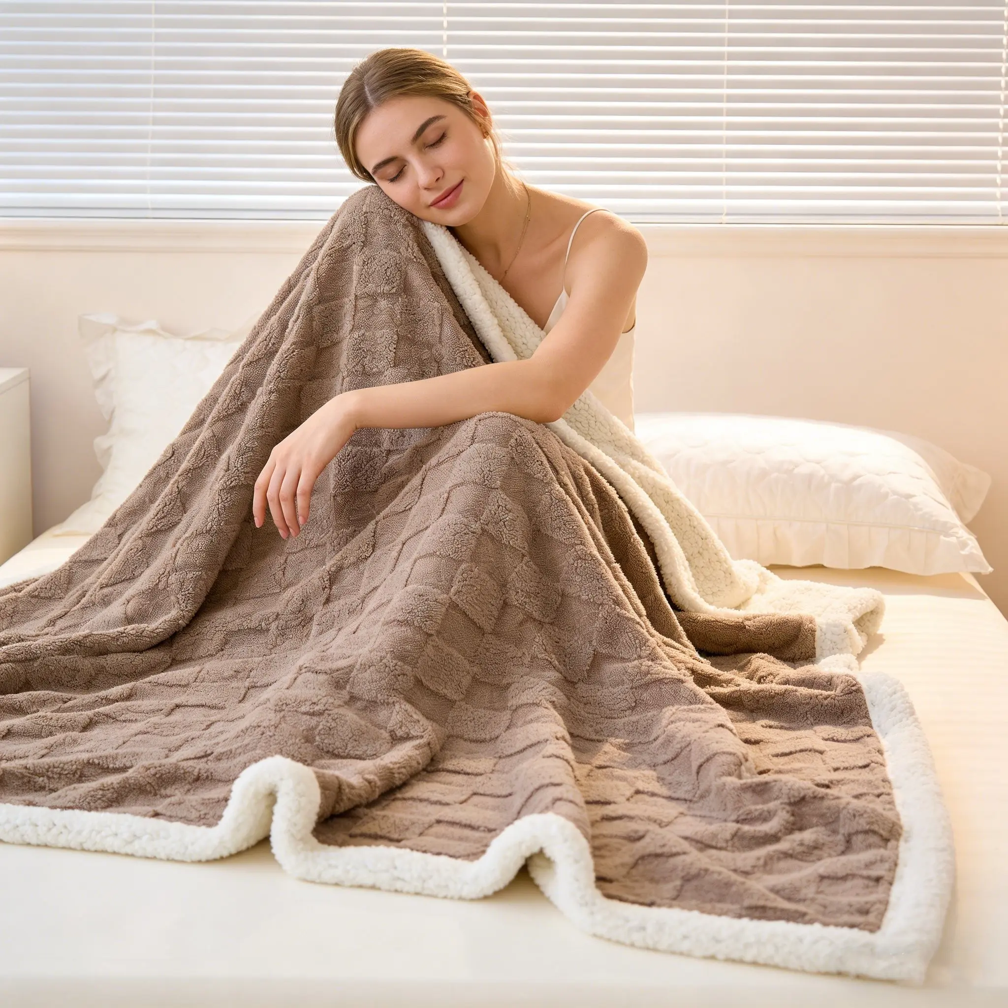 Plush Soft Sheepskin Blanket, King Queen Size, Reversible Double Layer Striped, No Shedding, Multiple Colors Available