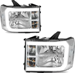 YITAMOTOR LED DRL Headlight Assembly Compatible with 2007-2013 GMC Sierra 1500/2007-2014 GMC Sierra 2500 HD/Sierra 3500 HD (Not fit classic models) Chrome Housing Clear Len