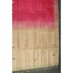Biscuit Beige Vaazhai Naar (Banana Pith) Borderless Saree with Pink Pallu