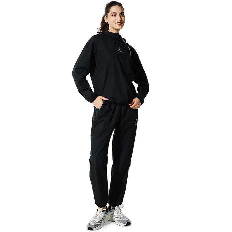 JEVPE Unisex Fitted 2-Piece Sweat Sauna Workout Gear Set - Jacket Top & Pants, Anti-Odour Rubber Fabric Activewear for Outdoor Running, Biking, Fitness Training