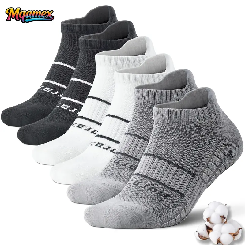 Mqamex 12 Pairs Adults' Unisex All Season Geometric Knitting Sport Socks - Minimalist Quick-Drying Cotton Jacquard, Secure Arch Support, Machine Washable, Tennis-Running Ready, All Season Socks