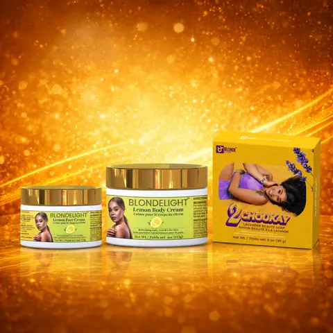 BLONDELIGHT Bondye Fèl Set | 2choukay soap 22g, lemon Face cream 2oz, Lemon Body Cream 4oz|