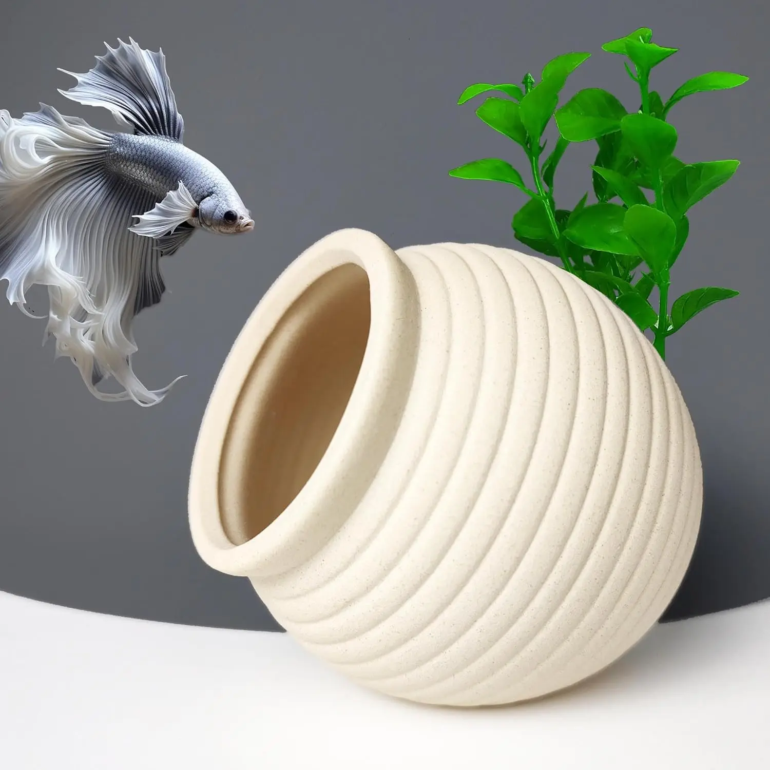 Aquarium Decor Rock Betta Fish Tank Decorations Ceramic Hideout Stone for Fish Shrimp Turtle Crab to Breed, Rest and Play, Small Fish Bowl Hiding Cave Pot Shaped Betta Toys