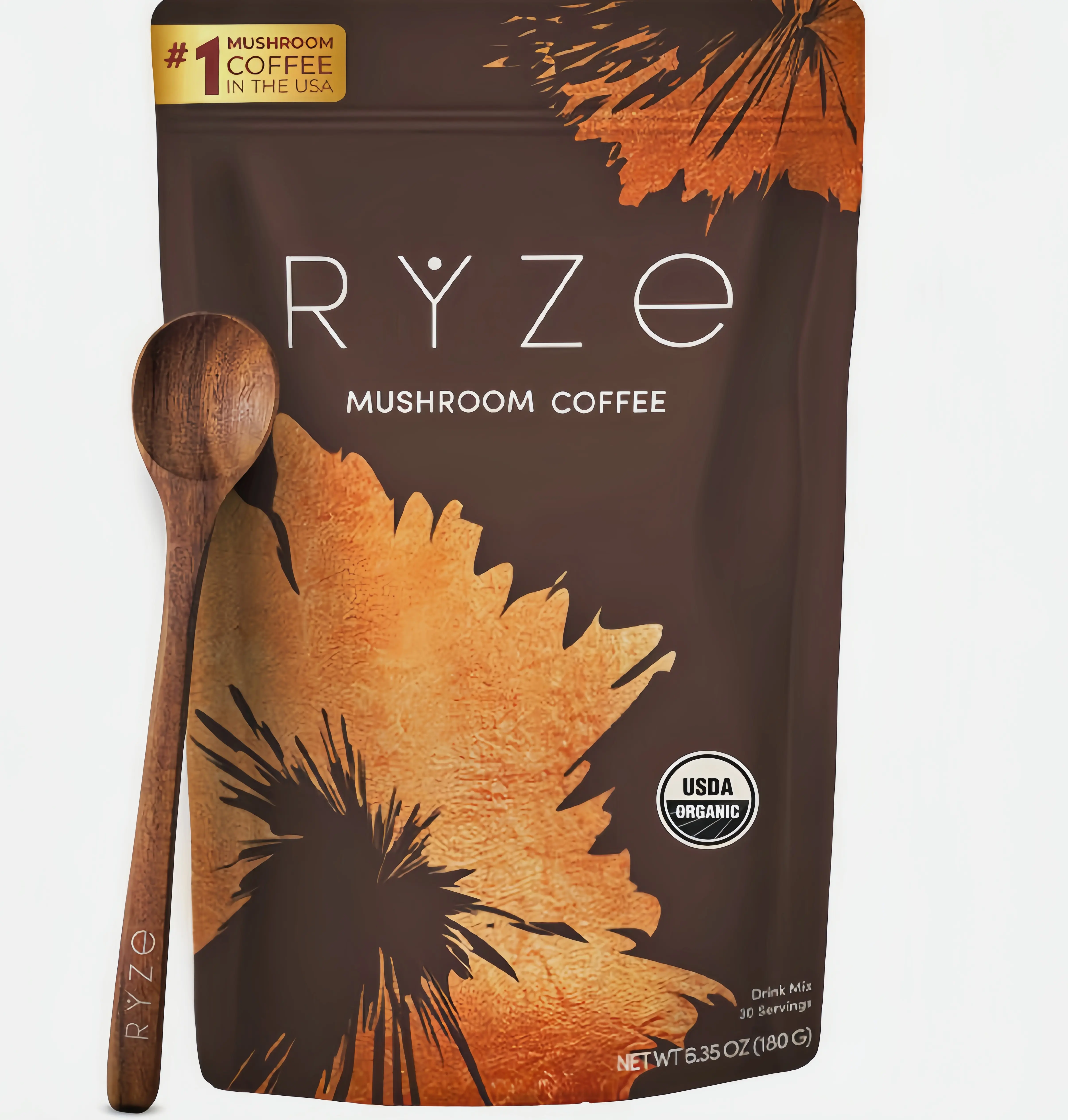 RYZE SUPERFOODS Organic Mushroom Coffee Powder - USDA Organic Medium Roast, USA-Grown Instant Healthy Beverage with 6 Adaptogenic Mushrooms (Lions Mane, Turkey Tail), No Sneaky Additives, Energy Boost Support for Focus, Digestion, Immunity, 30 S