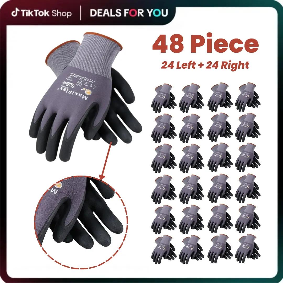 6 - 12 - 24 Pairs MaxiFlex Work Gloves – Guantes Para Trabajo MaxiFlex – Micro-Foam Nitrile Coated – Breathable, Durable, Anti-Slip for Construction, Gardening