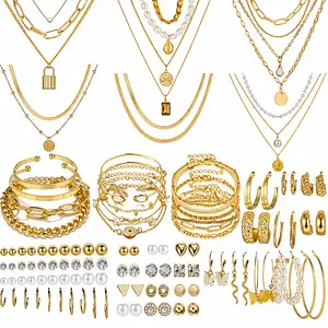 108PCS Gold Jewelry Set for Women, Gold Plated Necklace, Bracelet, Ring & Earrings, Trendy Layered Jewelry Collection #SummerVibes