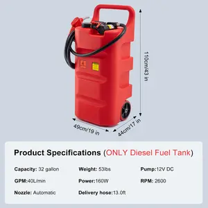 32 Gallon Portable Diesel Fuel Caddy Tank with 12V Electric Transfer Pump & Auto Nozzle - 10GPM High Flow, Wheeled Design with 360 °   Rotating Hose & Speed Control for On-The-Go Diesel Fuel Transfer - Fit for Trucks, Boats, RVs, Generators