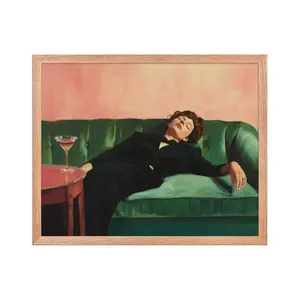Woman on Couch with Martini Cocktail Art Bar Cart Decor Poster (No Frame)