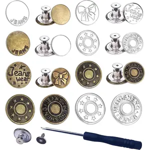32 Sets No-Sew Jeans Buttons Replacement - 0.7inch/0.8inch Removable Metal Rivets with Screwdrivers, Heavy-Duty Clothing Repair Kit for Pants/Jackets (Women & Men)