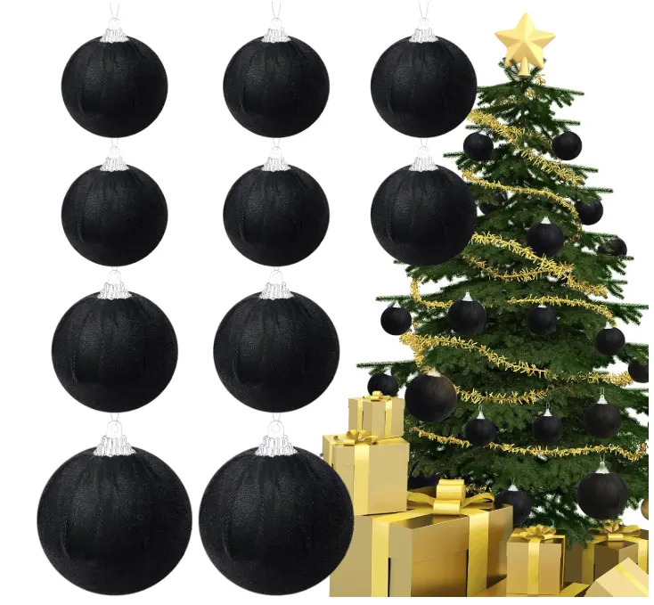 Gresorth 10 Pcs Black Velvet Christmas Ball Ornaments Velvet Balls Ornament for Christmas Tree Flocked Hanging Baubles Decor Birthday Party
