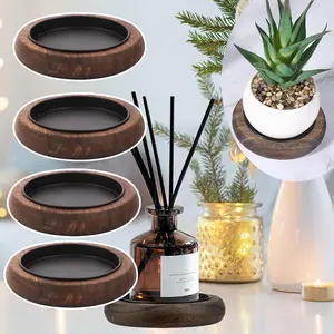 4 Pieces Wooden Pillar Candles Tray Round Candle Plate Holder Small Wood Candle Pedestal Stand Candle Holder Decor for Table Centerpiece accessories