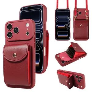 Leather Wallet Phone Case Compatible with iPhone 17 Pro Max/17 Pro/17/16 Pro Max/15 Pro Max/14/13/12, Crossbody Design, Cash & Card Holder, Casing, Smartphone
