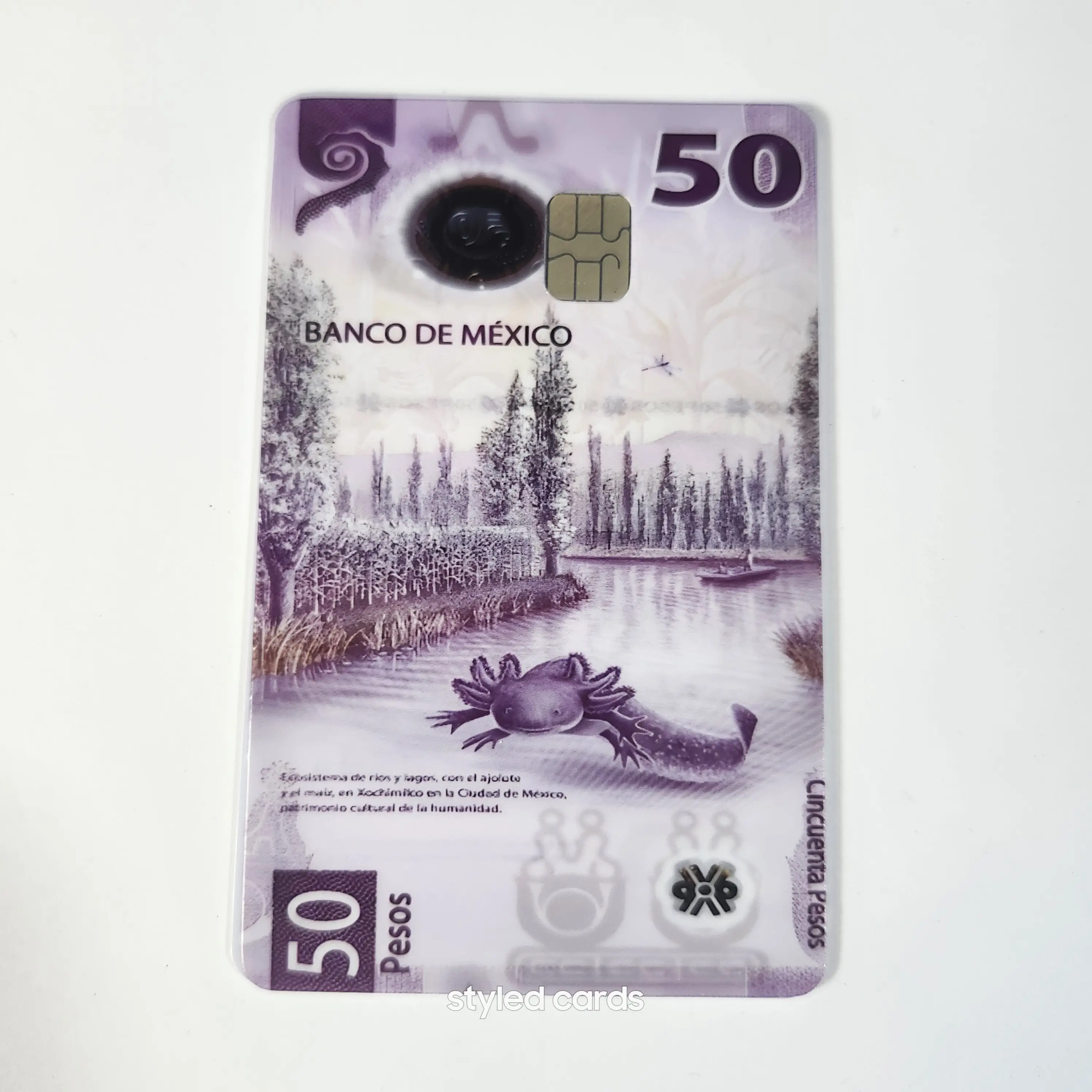Banco de Mexico 50 Peso Ajolote Debit Card Sticker, Featuring Central Mexico Design