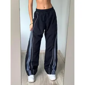 Women's Side Stripe Wide Leg Pants, Casual Elastic Waist Striped Print Trousers, Women's Bottoms for Daily Wear Outdoor