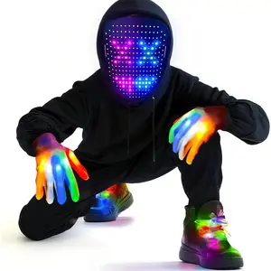 LED Mask & Glow Set with Gesture Sensing, Halloween Rechargeable Mask Light Up Gloves and Shoelaces for Adults, 59 Lighting Effects for Halloween  Parties