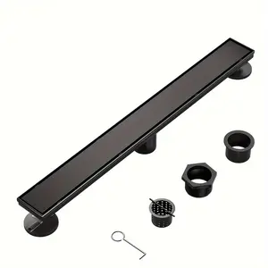 36inch Linear Shower Drain, 2-in-1 Flat Tile Insert Cover, Black Brushed, 304 Stainless Steel Rectangular Shower Drain, Adjustable Leveling Feet, Includes Hair Filter, CUPC Certified