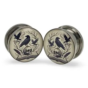 The Raven Style 2 Picture Plugs gauges pair body jewelry
