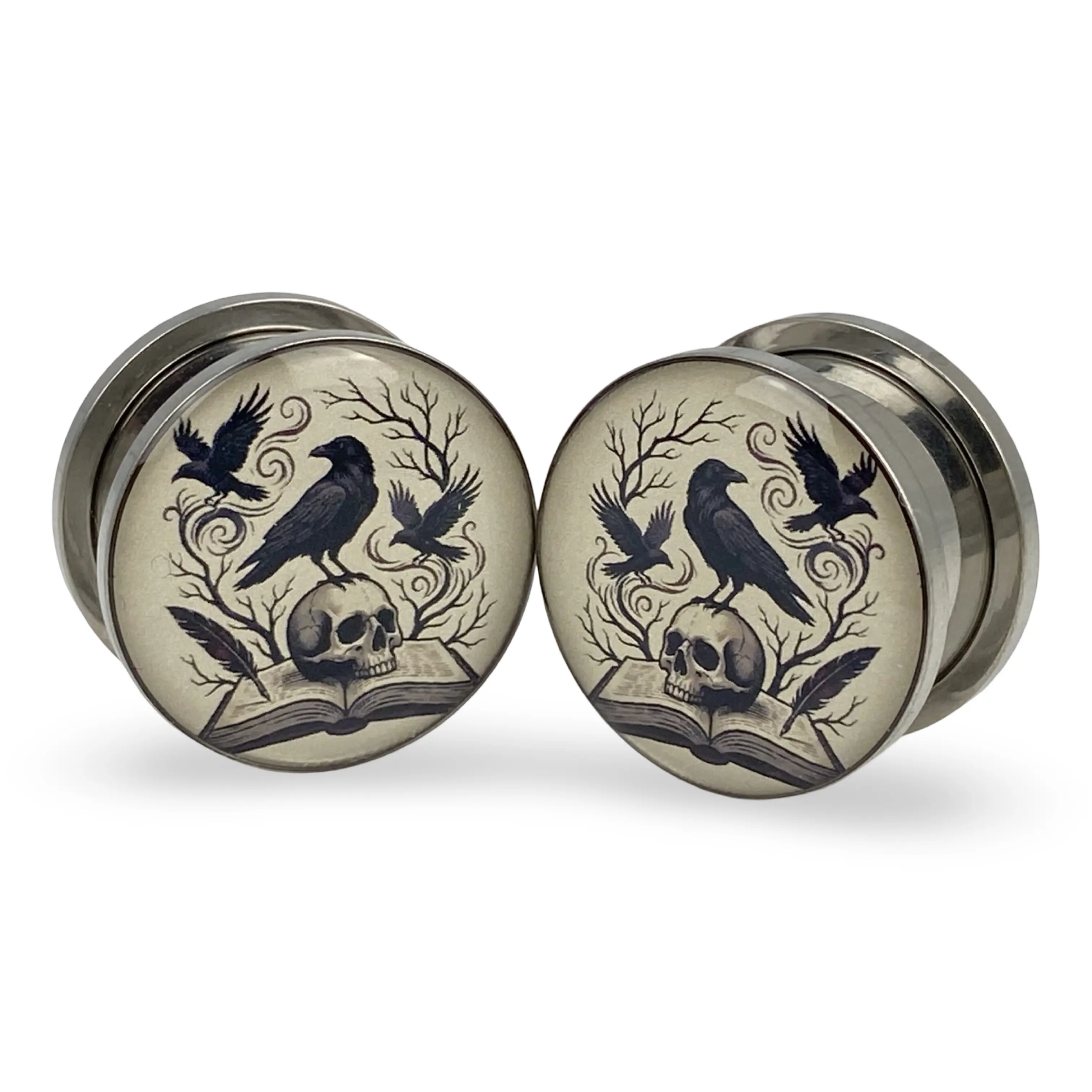 The Raven Style 2 Picture Plugs gauges pair body jewelry The Raven Style 2 Picture Plugs gauges pair body jewelry