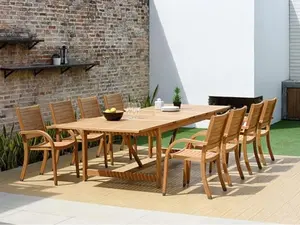 Urban Elements Teak Finish 9 Piece Patio Dining Set with Extendable Table and Stackable Chairs - Ideal for Indoor and Outdoor Use