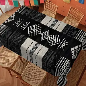 Geometric Ethnic Tablecloth, Washable Table Cover, Waterproof Minimalist Vintage Design, Long Rectangle Table Mat, Spring Summer Decor, Party Kitchen Accessory