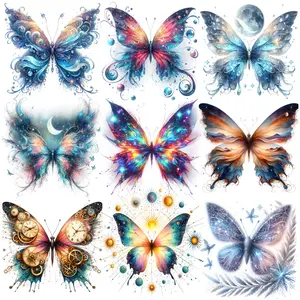 9-Pack Colorful Butterfly Theme Iron-On Decals T-Shirt Heat Transfers Suitable for DIY, Cool, Beautiful, T-Shirts, Masks, Jeans, Backpacks, Hats, Pillows Easily heat press decals for a personalized style Washable Heat Transfer Stickers