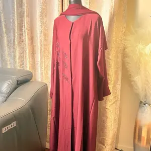 Burgundy & Black Luxe Beaded Abaya