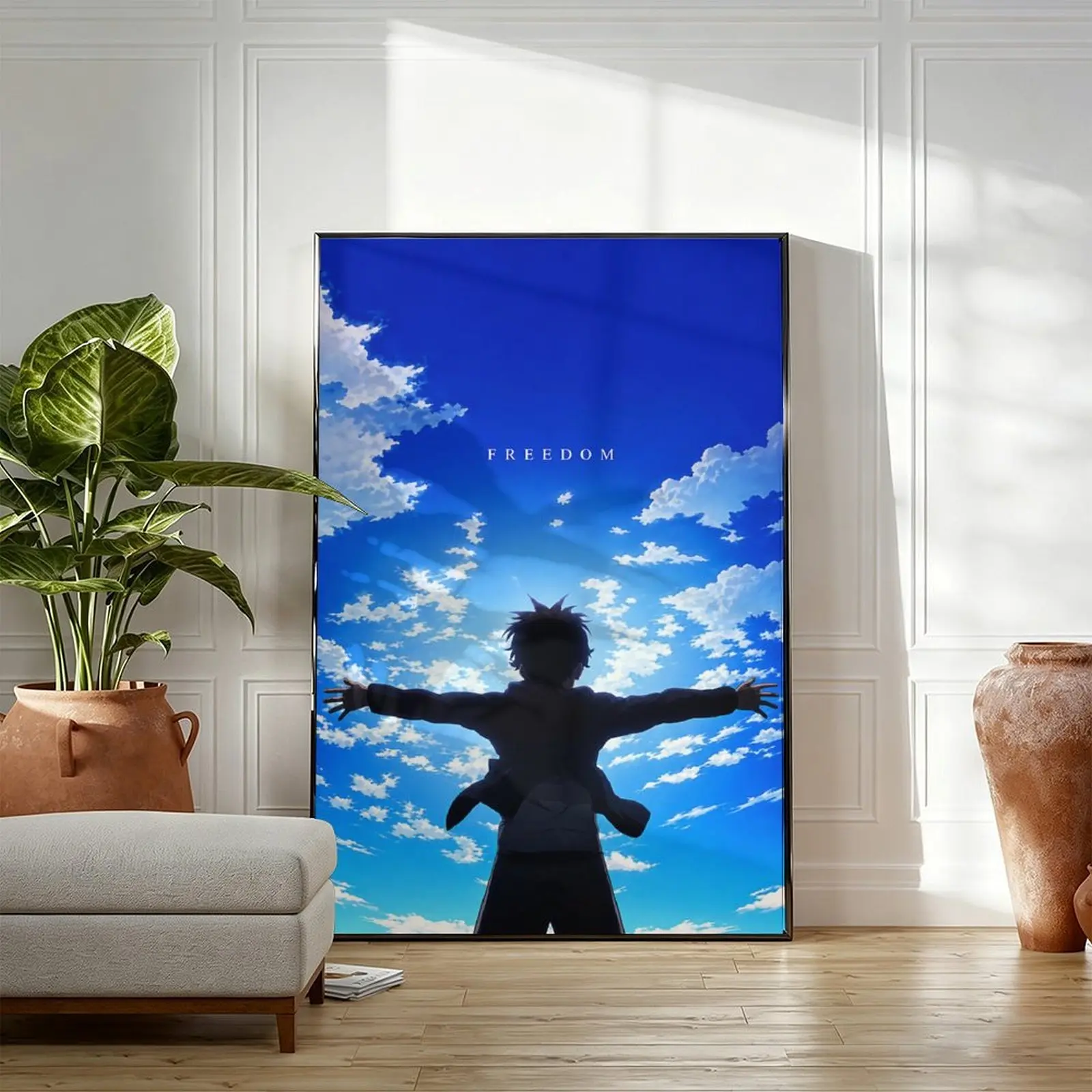 Anime Canvas Wall Art - Artistic Blue Sky Japanese Aesthetic Poster, Motivational Minimalist Modern Home Decor for Bedroom, Room Inspo Gift for Anime Lovers