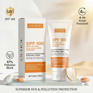 SPF 100 Sunscreen Lotion for Face & Body (50g) - High UV & Pollution Protection, Non-Greasy Clear Cream, Anti-Wrinkle & Sunburn Repair, Mild Formula for Sensitive Skin