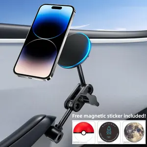 Model 3/Y Premium Alloy Phone Mount for Tesla Mag-Safe Door-Install Phone Holder Tesla Accessories Aluminum Alloy Construction 4D Adjustable Car Phone Holder with Super Magnetism