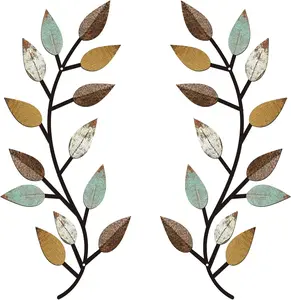 2 Pieces Metal Tree Leaf Wall Decor Vine Olive Branch Leaf Wall Art Living Room, Hallway Wall Decor Outdoor Decoration(Bright Colors)