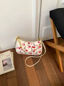Sweet Style Fruit Print Crossbody Bag for Women, New Strawberry Cherry Pattern Chain Shoulder Bag, Versatile Casual Commute Backpack, Daily Commuter Bag