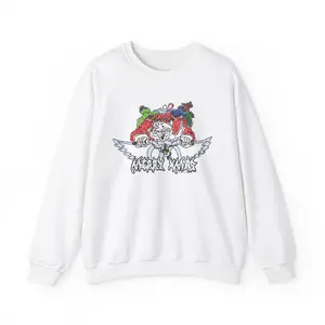 Santa Claus Motorcycle Ugly Christmas Sweatshirt, Retro Distressed White Xmas Jumper, Holiday Sweater Party, Unisex Crewneck Pullover, Funny