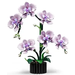 619 pcs Butterfly Orchid Building Block Set(10.2*12.6inch), Realistic Artificial Flower Pot Model, DIY Assembly Building Blocks Toy Gift for Her, Home Kitchen Office Decor