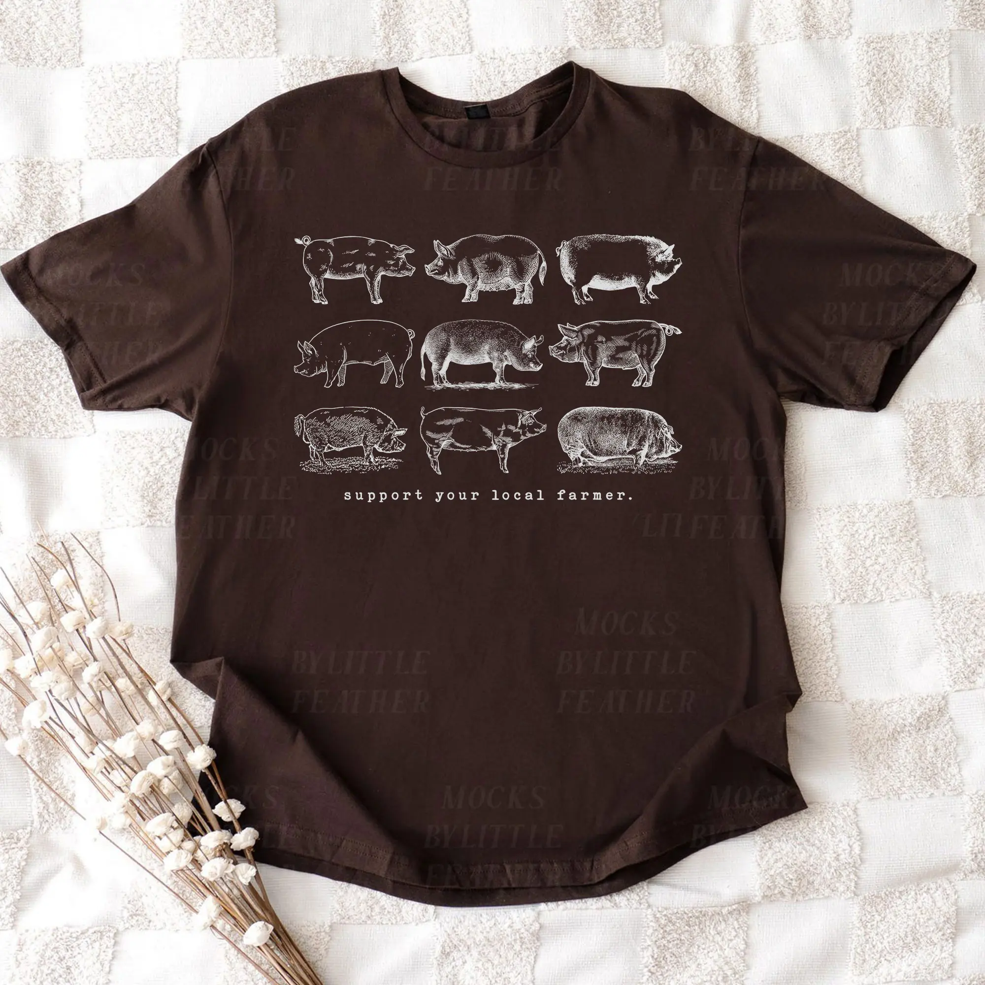 Support Your Local Farmer Pig Shirt, Vintage Farm Animals Sweater Homestead Wife Farming Clothes Trendy Agriculture Homesteading Gifts