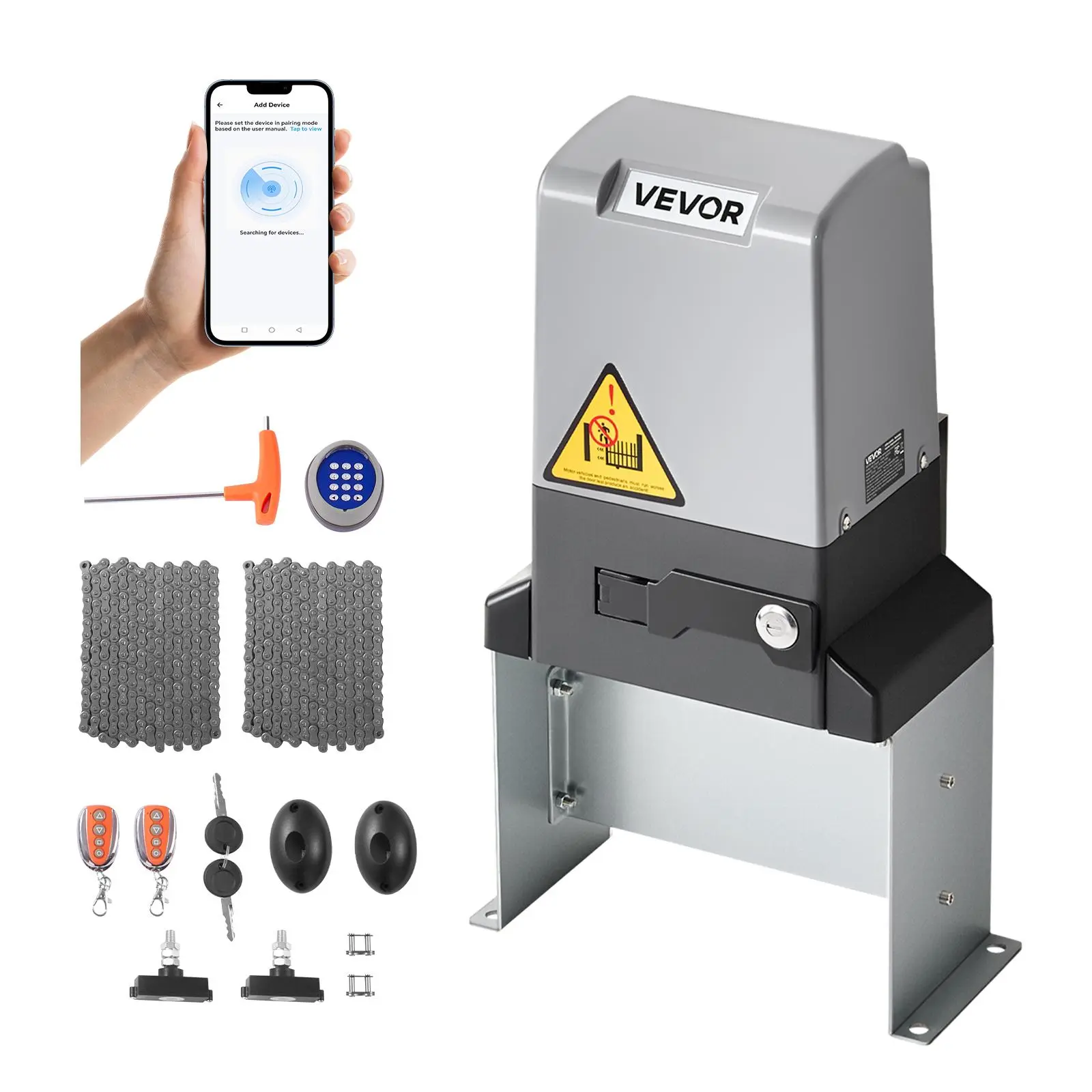 【SummerFinds】VEVOR Automatic Gate Opener, 900W Electric Sliding Gate Opener for Doors up to 65.6ft 4409lbs, Chain Drive Rolling Door Motor with Infrared Sensor & 2 Remote Controls, Driveway Gates Opening System