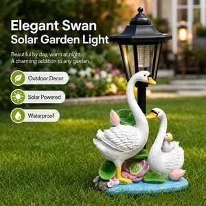 Solar swan garden sculpture for outdoor use—solar lights to decorate the swan garden for lawns, courtyards, porches, and backyards; outdoor swan garden decor gift