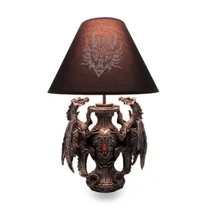 19in Gothic Dragon Lamp - Resin Medieval w/ Black Tribal Shade Glow