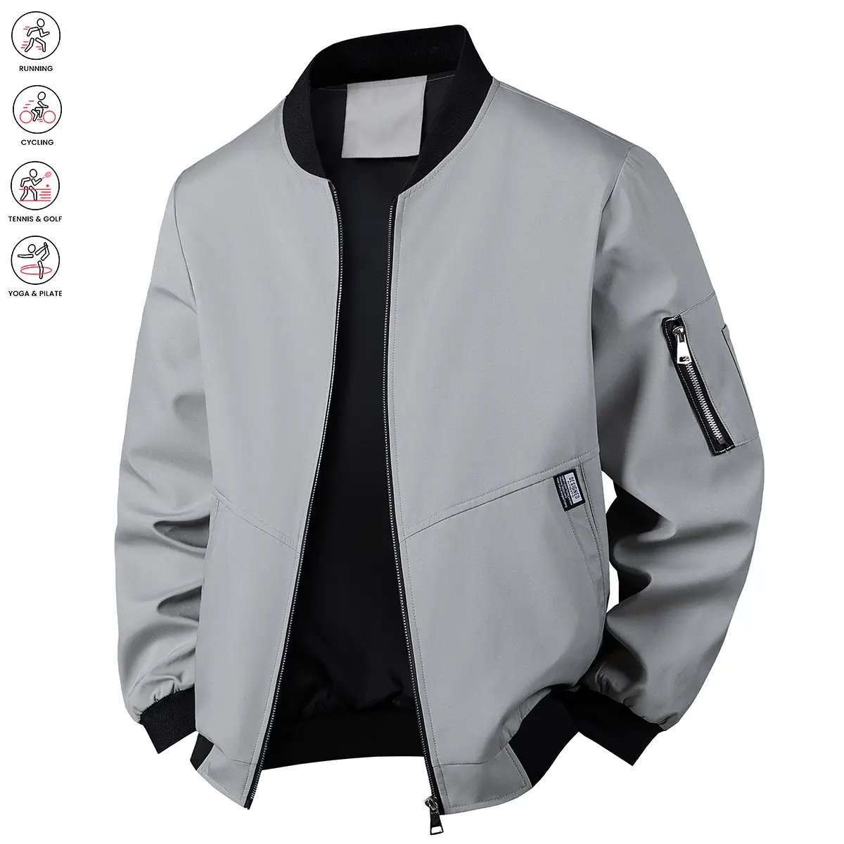 Men's Lightweight Windproof Sun-Protection Long Sleeve Plain Coat - Breathable Woven Fabric, Relaxed Fit, Adjustable Drawstring Waist, Zippered Pockets, Machine Washable, Sporty Casual Menswear Tops for Spring, Autumn Outdoor Activities, Durable Outerwear
