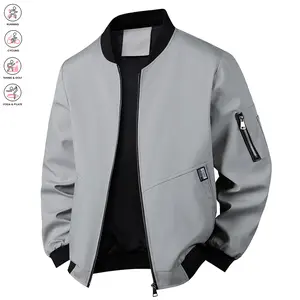 Men's Lightweight Windproof Sun-Protection Long Sleeve Plain Coat - Breathable Woven Fabric, Relaxed Fit, Adjustable Drawstring Waist, Zippered Pockets, Machine Washable, Sporty Casual Menswear Tops for Spring, Autumn Outdoor Activities, Durable Outerwear